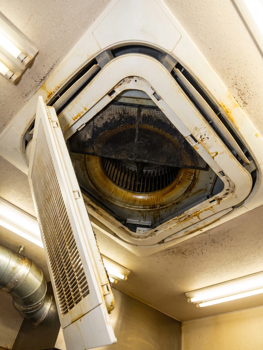 業務用天井埋込エアコン分解洗浄 before